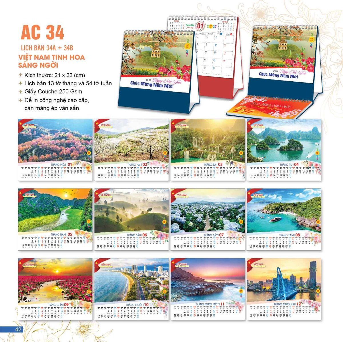Lịch Để Bàn 2027 AC Mẫu AC34 (21 x 22 cm) Quà Tết Công Đoàn Đầy Đủ Hóa Đơn VAT Lịch Để Bàn 2027 AC Mẫu AC34 (21 x 22 cm) Quà Tết Công Đoàn Đầy Đủ Hóa Đơn VAT in logo doanh nghiệp quà tặng Tết tại Quà Tặng Công Đoàn