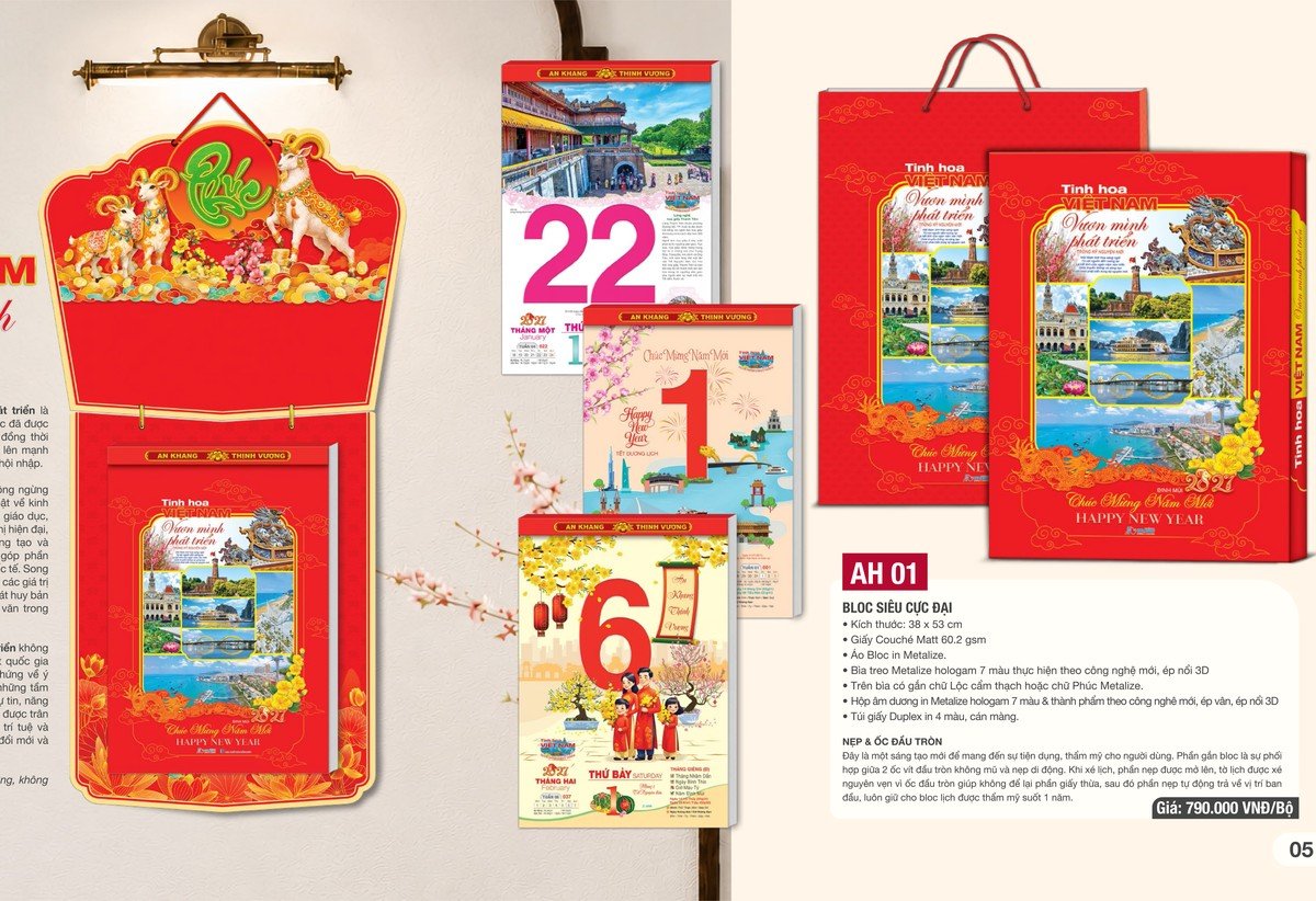 Lịch bloc siêu cực đại 2027 An Hảo AH01 Tinh hoa Việt Nam 38x53cm in logo công đoàn