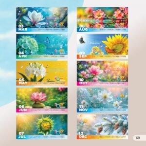 Chi tiết 12 tháng in hoa nghệ thuật lịch để bàn An Hảo AH50