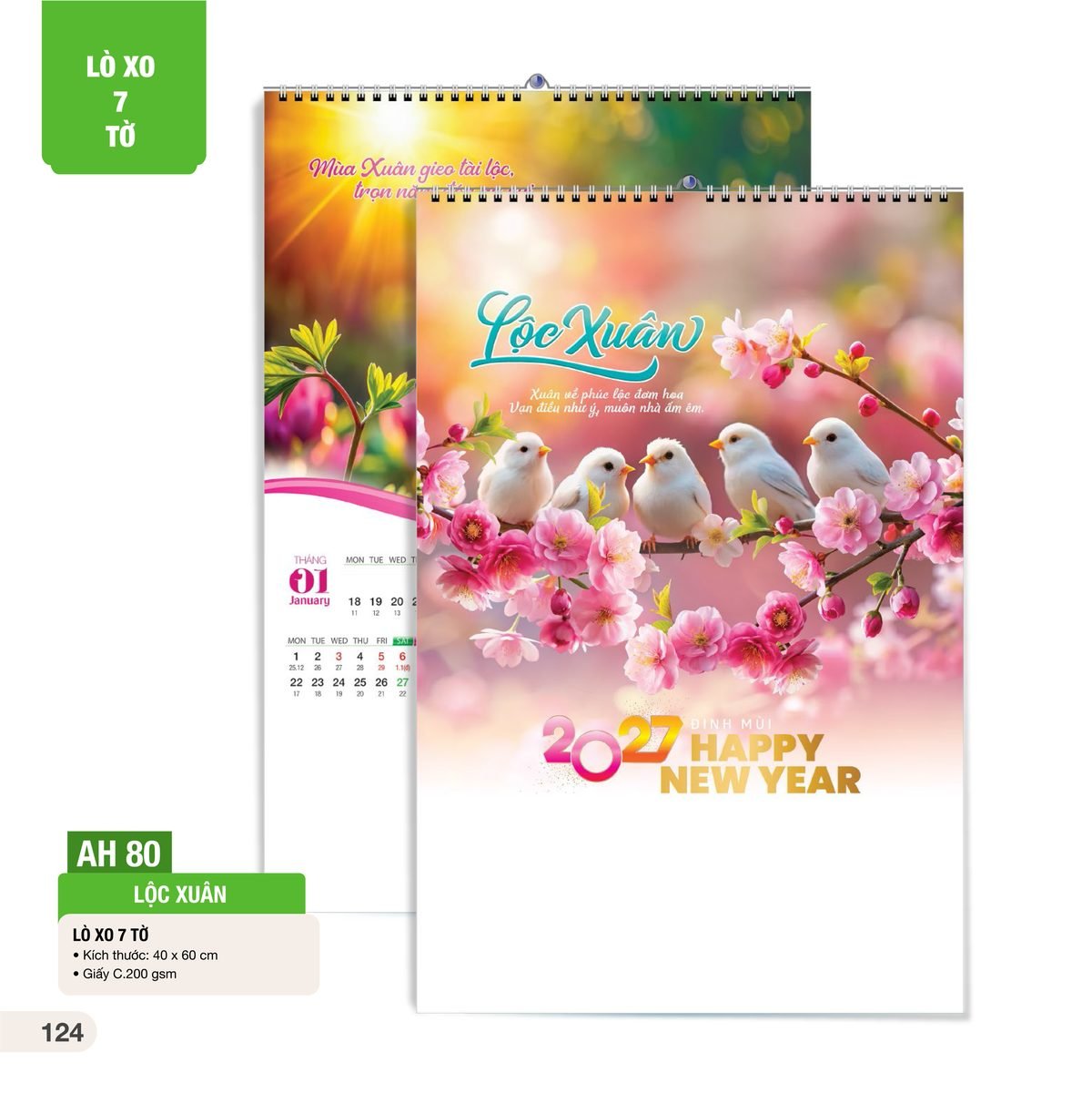 Lịch Treo Tường Lò Xo 7 Tờ 2027 AH Mẫu AH80 (40 x 60cm) Quà Tết Công Đoàn Đầy Đủ Hóa Đơn VAT Lịch Treo Tường Lò Xo 7 Tờ 2027 AH Mẫu AH80 (40 x 60cm) Quà Tết Công Đoàn Đầy Đủ Hóa Đơn VAT in logo doanh nghiệp quà tặng Tết tại Quà Tặng Công Đoàn