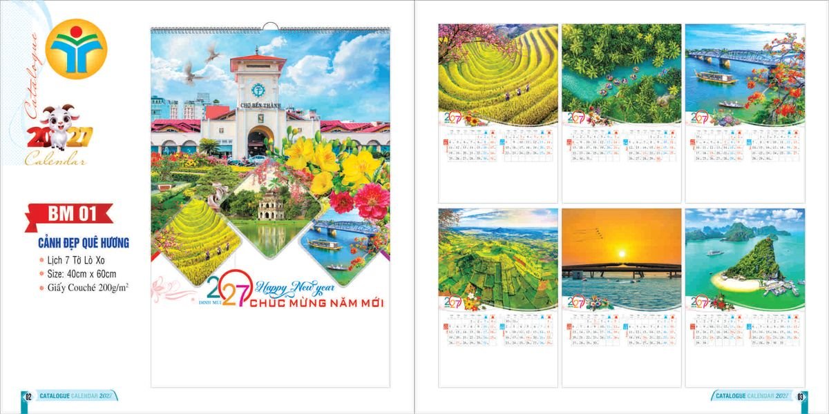 Lịch 7 Tờ Lò Xo 2027 Bình Minh BM01 Quà Tết Công Đoàn Đầy Đủ Hóa Đơn VAT