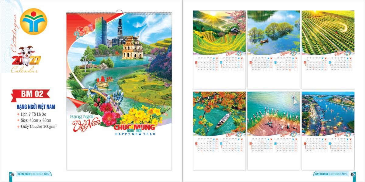 Lịch 7 Tờ Lò Xo 2027 Bình Minh BM02 Quà Tết Công Đoàn Đầy Đủ Hóa Đơn VAT