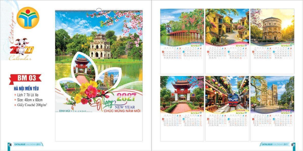 Lịch 7 Tờ Lò Xo 2027 Bình Minh BM03 Quà Tết Công Đoàn Đầy Đủ Hóa Đơn VAT