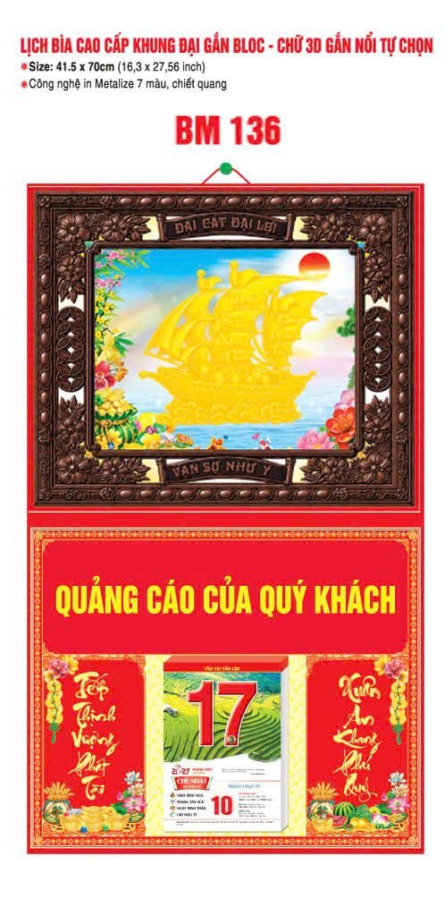 Bìa Lịch Treo Khung Đại Gắn Bloc BM 2027 BM136 - Đại Cất Đại Lại - Quà Tặng Công Đoàn