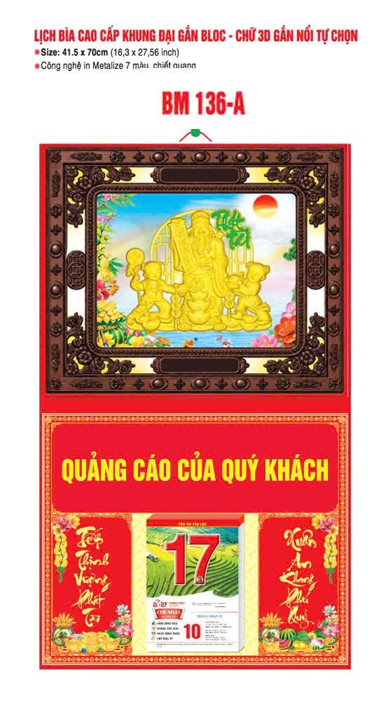 Bìa Lịch Treo Khung Đại Gắn Bloc BM 2027 BM136A - Kim Dương Phú Quý - Quà Tặng Công Đoàn