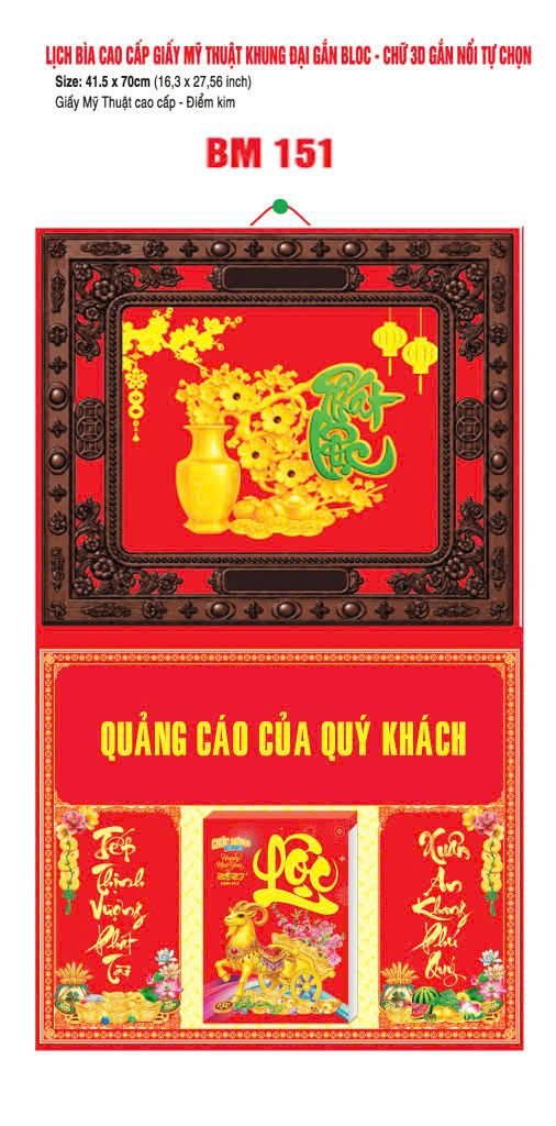 Bìa Lịch Treo Khung Đại Gắn Bloc BM 2027 BM151 - Kim Dương Phú Quý - Quà Tặng Công Đoàn