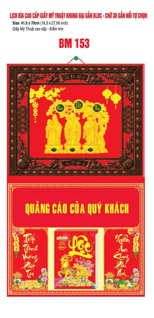 Bìa Lịch Treo Khung Đại Gắn Bloc BM 2027 BM153 - Kim Dương Phú Quý - Quà Tặng Công Đoàn