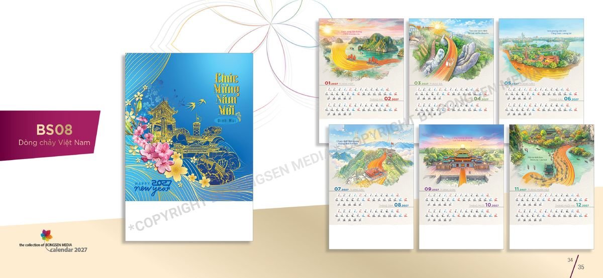 Lịch 7 Tờ Lò Xo 2027 BS18 Quà Tết Công Đoàn Đầy Đủ Hóa Đơn VAT