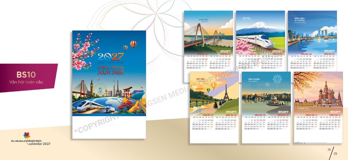Lịch 7 Tờ Lò Xo 2027 BS20 Quà Tết Công Đoàn Đầy Đủ Hóa Đơn VAT