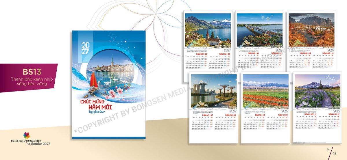Lịch 7 Tờ Lò Xo 2027 Bông Sen BS23 Quà Tết Công Đoàn Đầy Đủ Hóa Đơn VAT