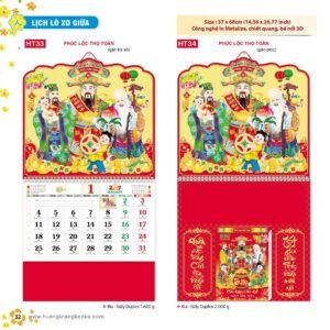 Lịch Treo Tường Lò Xo 2027 HT Mẫu HT33 - Phúc Lộc Thọ (37 x 68cm) Quà Tết Công Đoàn Đầy Đủ Hóa Đơn VAT in logo doanh nghiệp quà tặng Tết tại Quà Tặng Công Đoàn