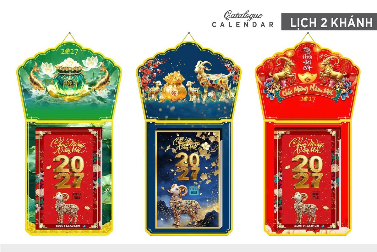 Lịch Khánh Gỗ Lamina 2 Đầu 2027 LM2D_001 - Quà Tặng Công Đoàn