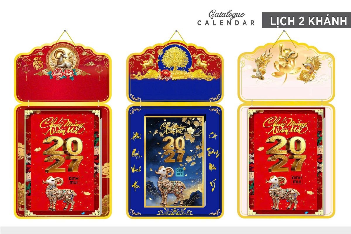 Lịch Khánh Gỗ Lamina 2 Đầu 2027 LM2D_020 - Quà Tặng Công Đoàn
