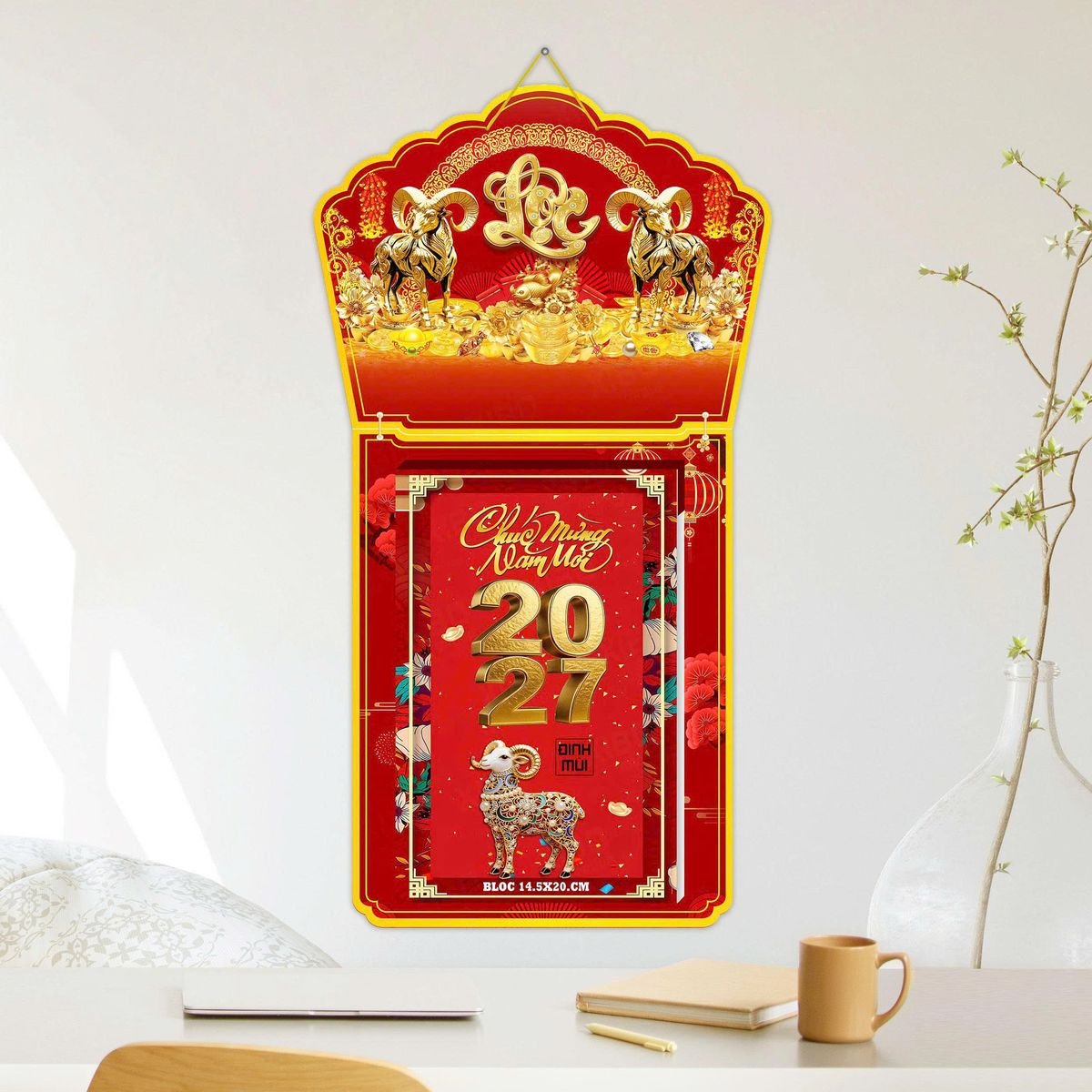 Lịch Khánh Gỗ Lamina 2 Đầu 2027 LM2D_040 - Quà Tặng Công Đoàn