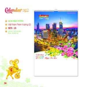 Lịch Treo Tường Lò Xo 2027 MT Mẫu MT15 (40 x 60cm) Quà Tết Công Đoàn Đầy Đủ Hóa Đơn VAT in logo doanh nghiệp quà tặng Tết tại Quà Tặng Công Đoàn