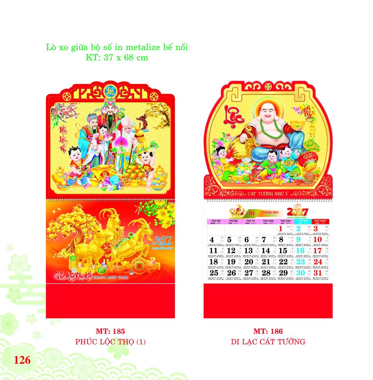 Lịch Treo Tường Lò Xo 2027 MT Mẫu MT185 - Cát Tường Như Ý (37 x 68cm) Quà Tết Công Đoàn Đầy Đủ Hóa Đơn VAT Lịch Treo Tường Lò Xo 2027 MT Mẫu MT185 - Cát Tường Như Ý (37 x 68cm) Quà Tết Công Đoàn Đầy Đủ Hóa Đơn VAT in logo doanh nghiệp quà tặng Tết tại Quà Tặng Công Đoàn