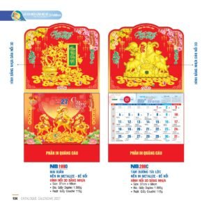 Lịch Treo Tường Lò Xo 2027 NB Mẫu NB199D (37 x 68cm) Quà Tết Công Đoàn Đầy Đủ Hóa Đơn VAT in logo doanh nghiệp quà tặng Tết tại Quà Tặng Công Đoàn