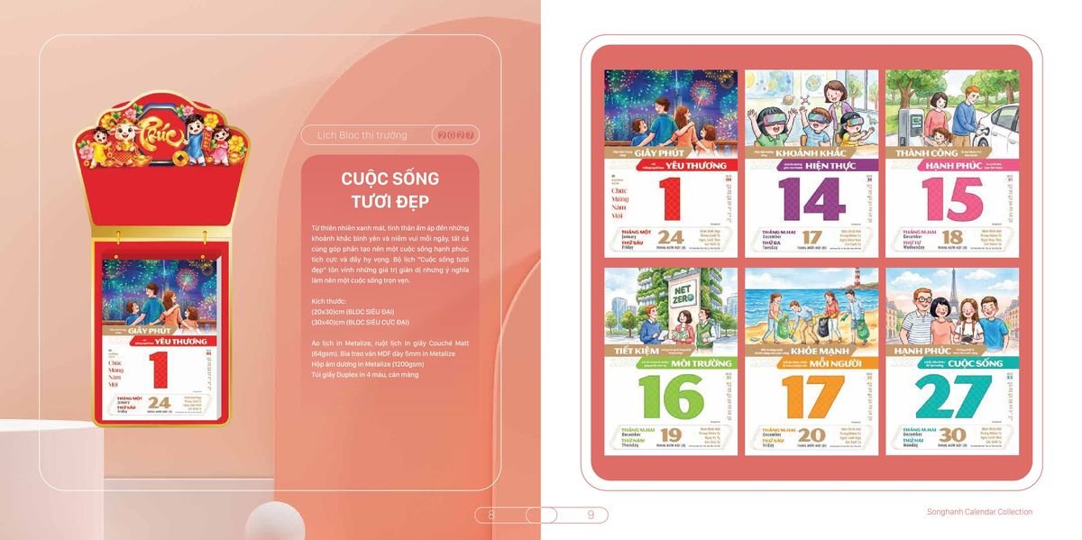 Lịch Bloc Cao Cấp Song Hạnh 2027 SH45 Quà Tết Công Đoàn Đầy Đủ Hóa Đơn VAT
