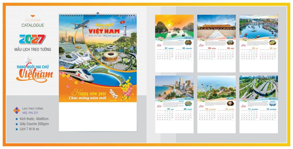 Lịch 7 Tờ Lò Xo TPNLX02 Quà Tết Công Đoàn Đầy Đủ Hóa Đơn VAT
