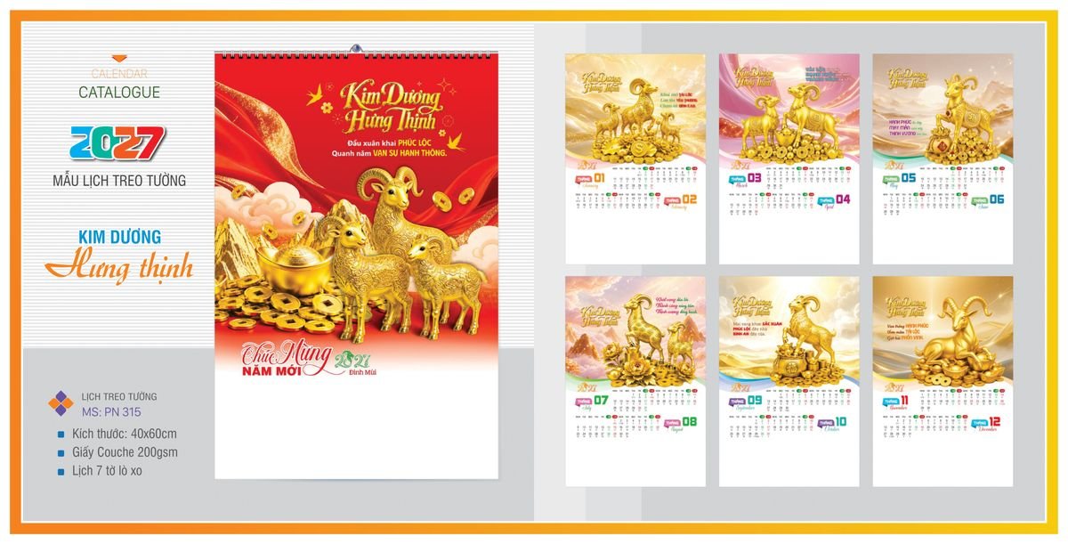 Lịch 7 Tờ Lò Xo TPNLX05 Quà Tết Công Đoàn Đầy Đủ Hóa Đơn VAT