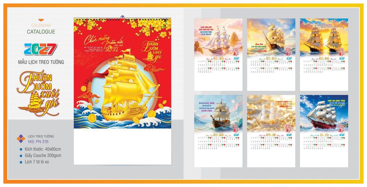 Lịch 7 Tờ Lò Xo TPNLX08 Quà Tết Công Đoàn Đầy Đủ Hóa Đơn VAT